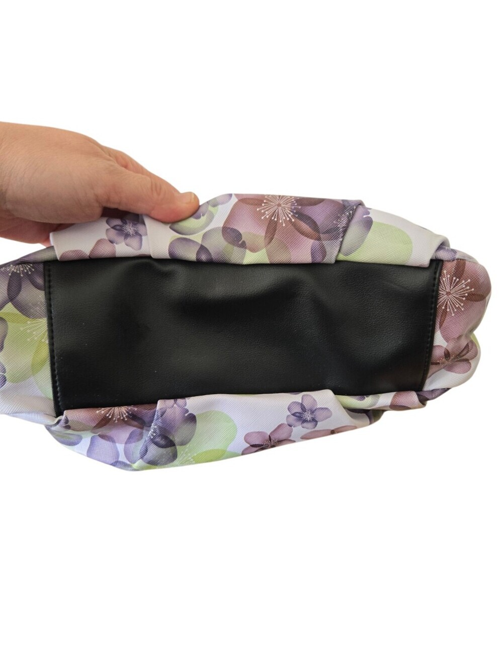 Floral Satchel Handbag Black Purple Green Silver Hardware - Picture 7 of 8